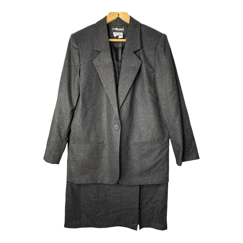 Sag Harbor Petite Gray Wool Blend Skirt‎ Suit Set Business Career Women Size 16P